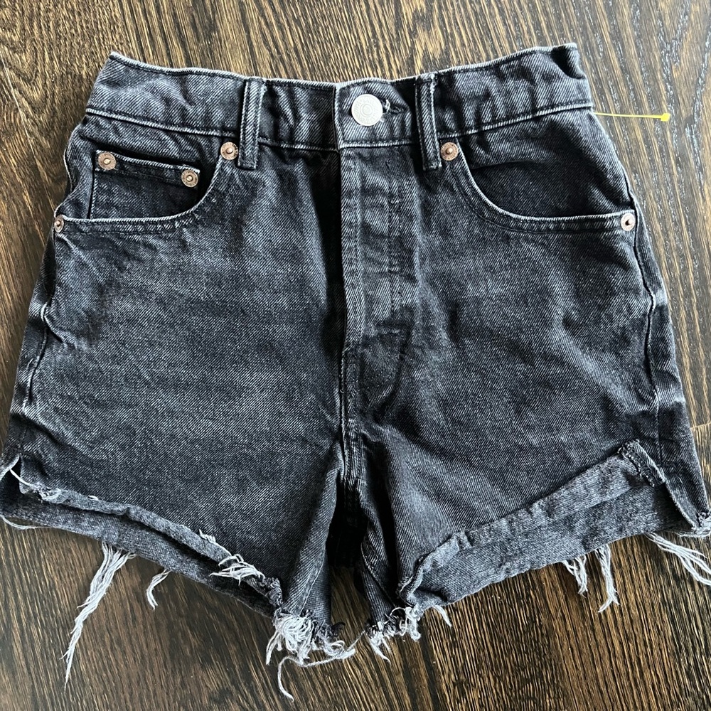 Zara Distressed High Rise Black Jean Shorts Size 2